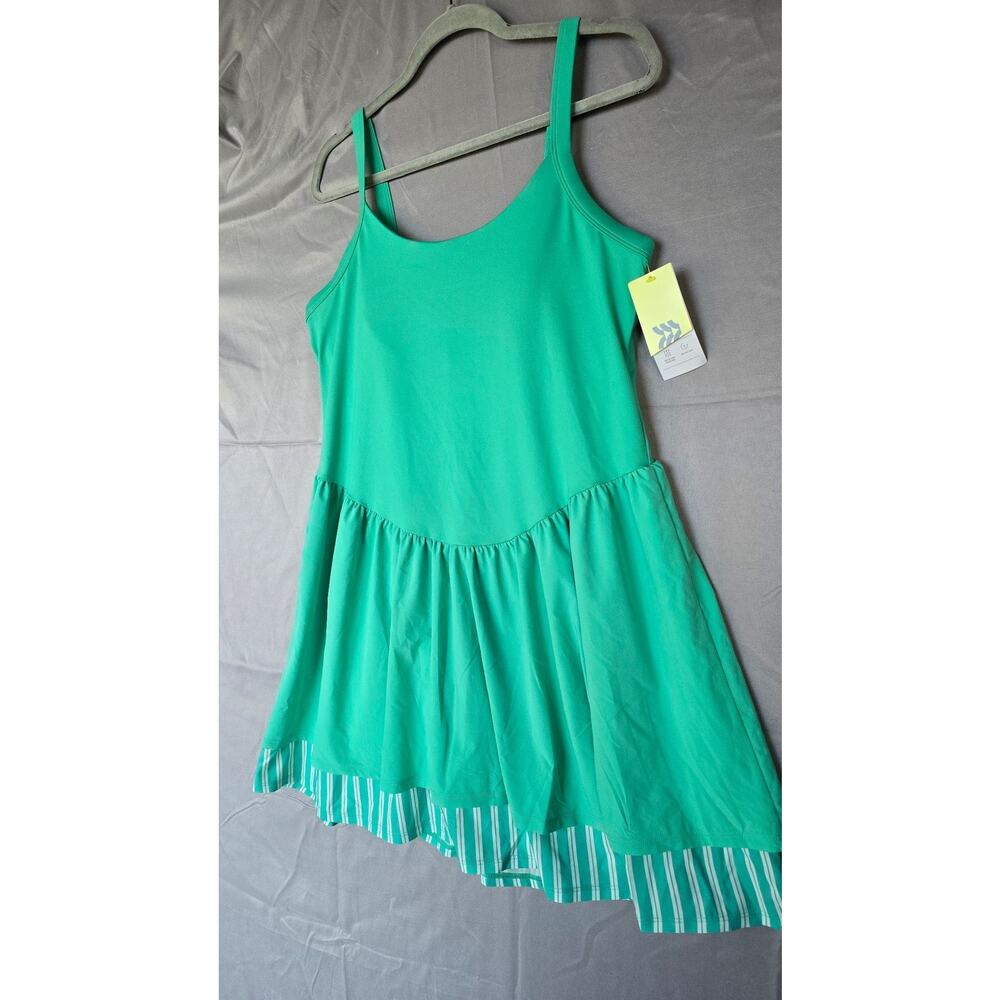 AllInMotion Dress Women XL Green Inner Shorts Pocket Stripe Athletic Pickleball - Picture 2 of 9